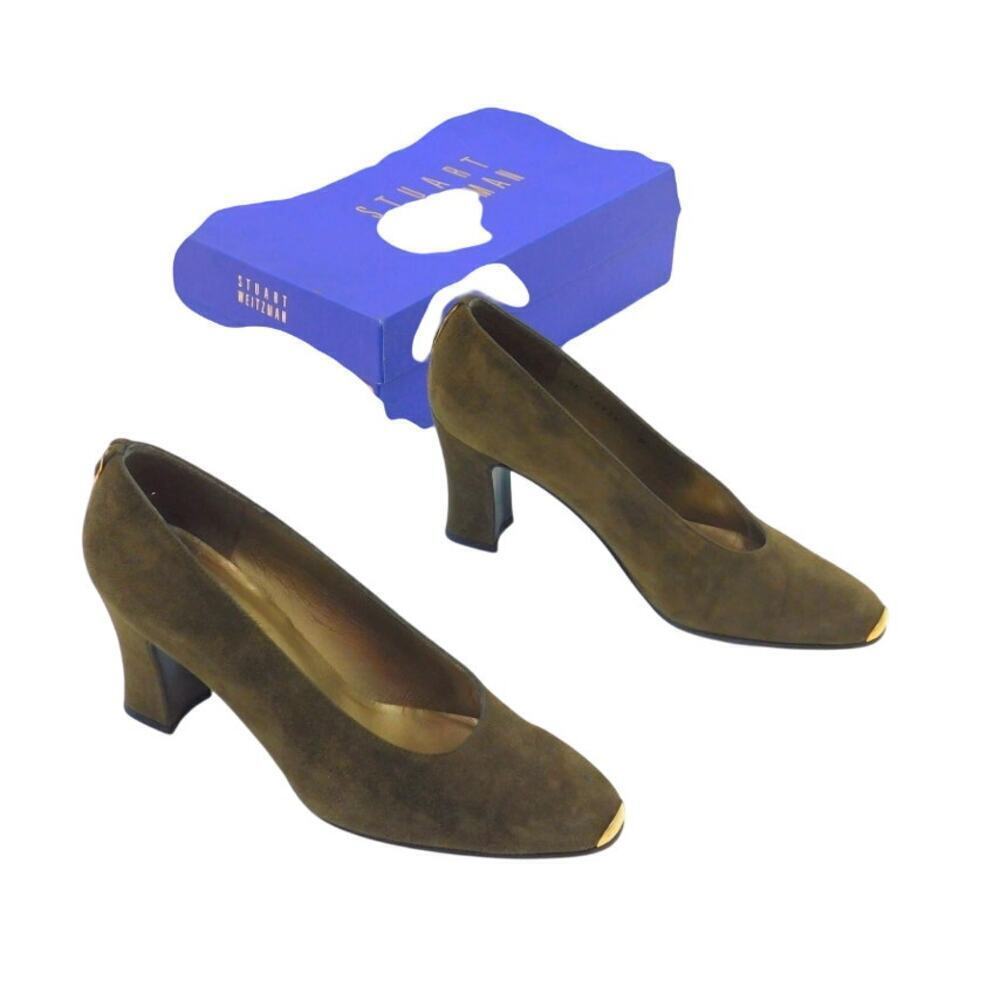 Stuart Weitzman Olive Suede Chain Heel Pumps Sz 7
